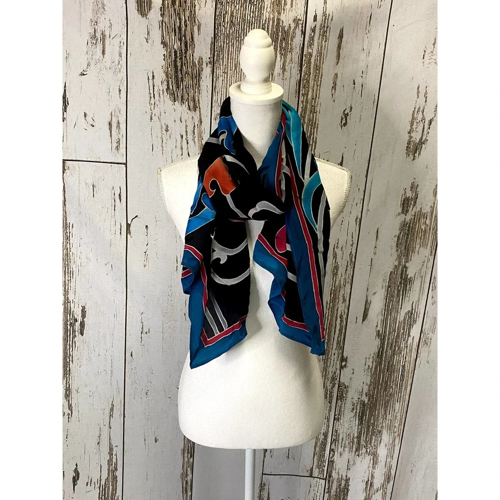 Vintage Style Black/Pink/Teal/Gray Chiffon Scarf